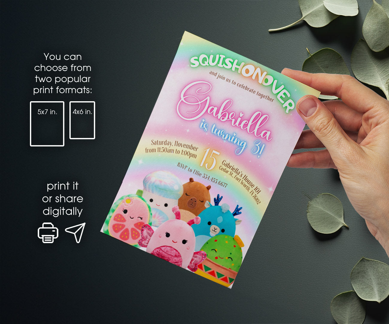Squishmallows customizable invitation template | Share or Print | WK143