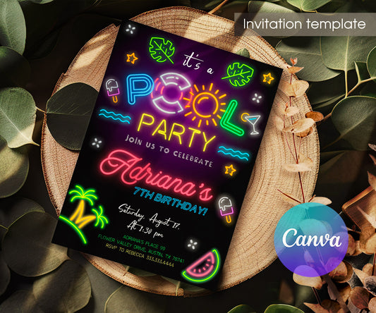 Pool Party customizable invitation template | Share or Print | girl | HQ907