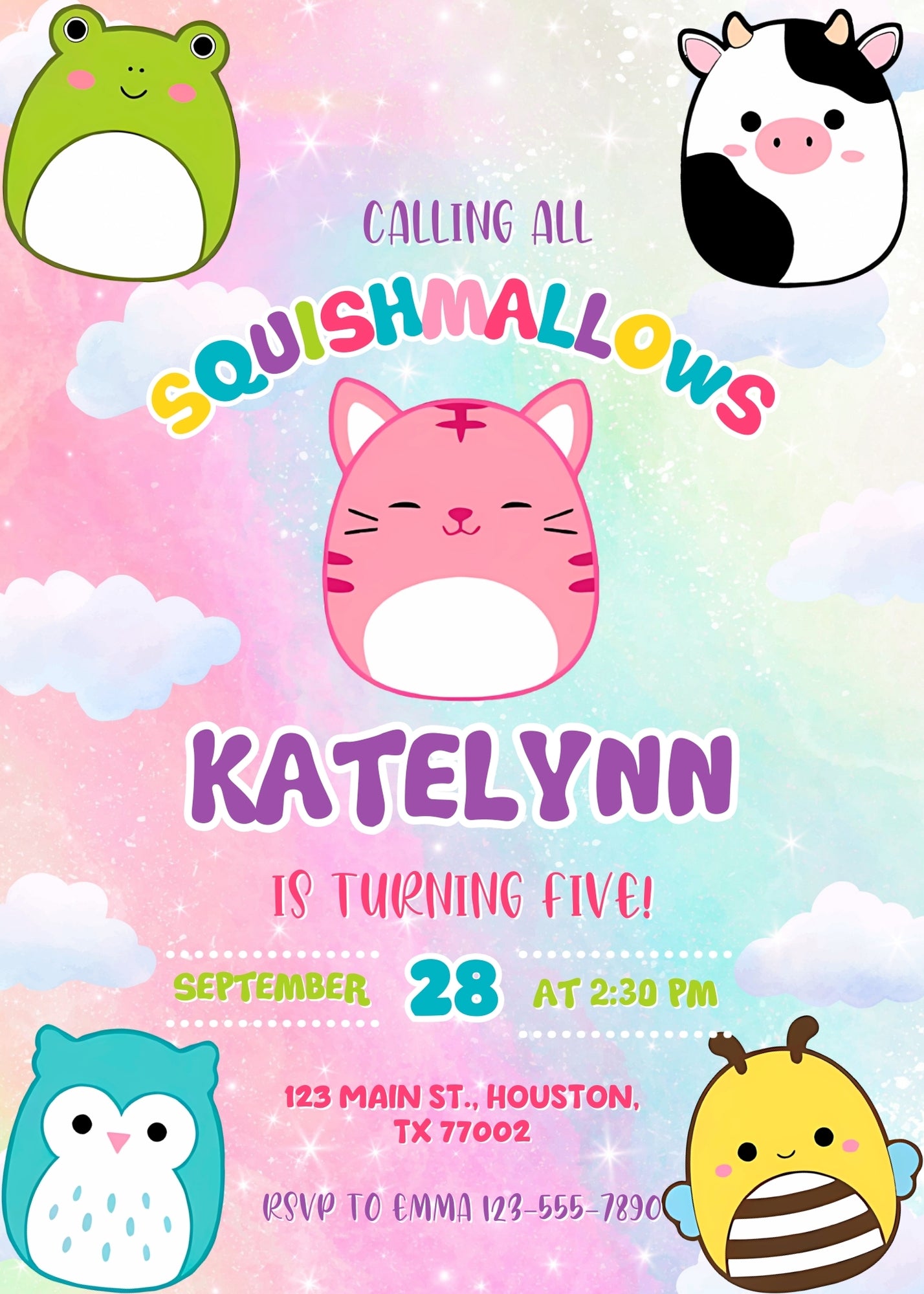 Squishmallows customizable invitation template | Share or Print | XI424