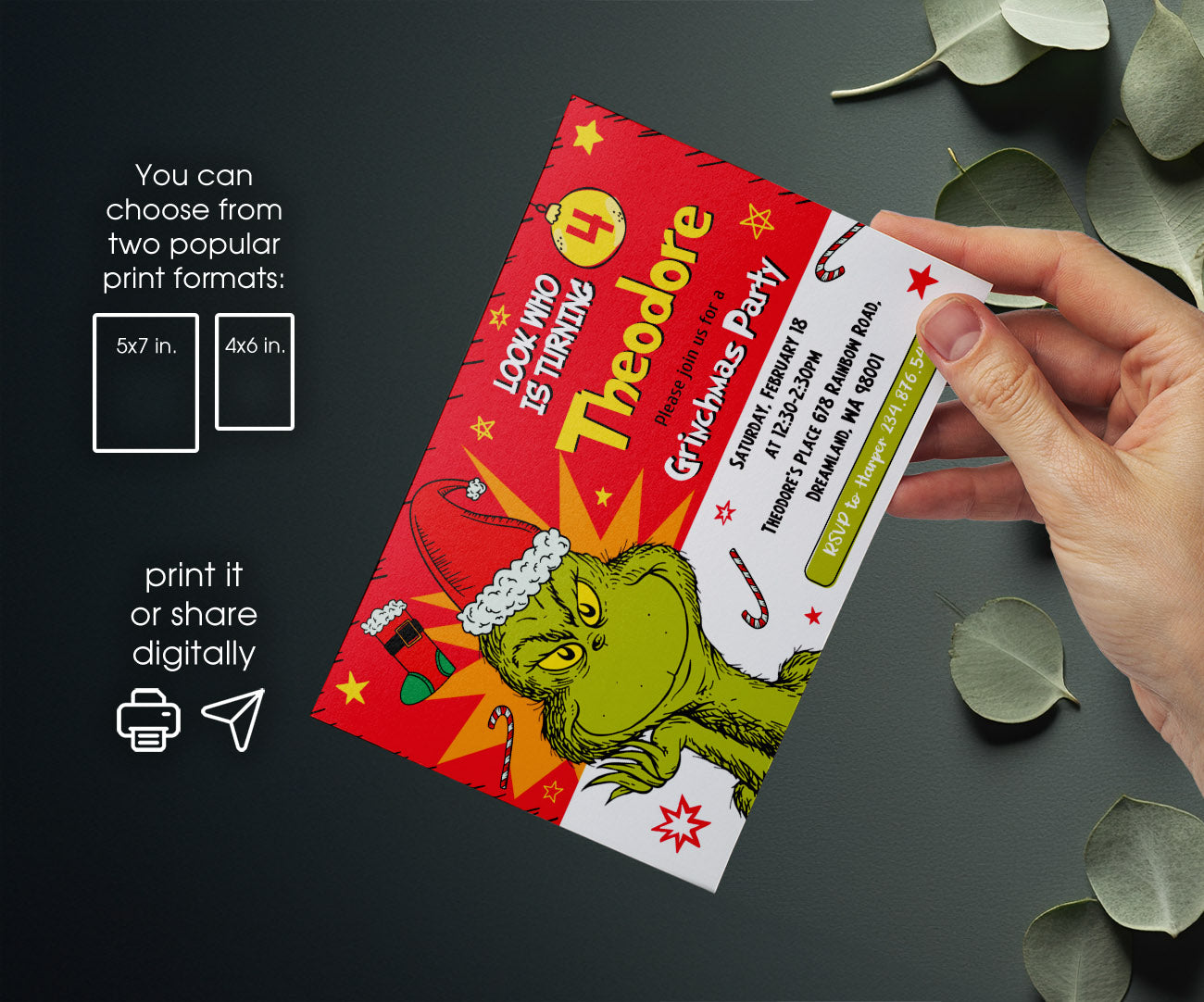 Dr Seuss How the Grinch Stole Christmas customizable invitation template | Share or Print | OD648