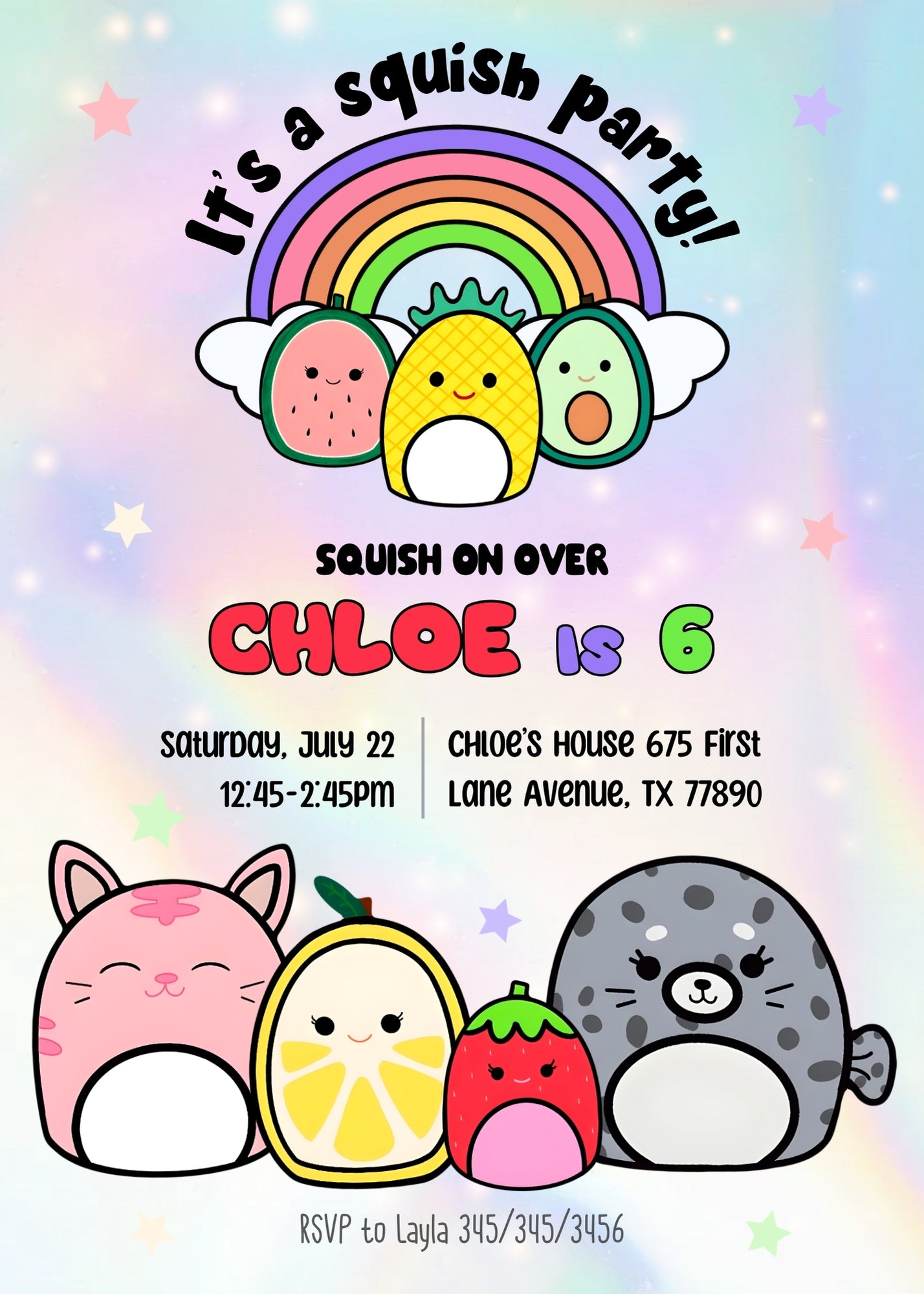 Squishmallows customizable invitation template | Share or Print | KW202