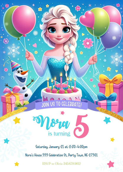 Frozen Elsa customizable invitation template | Share or Print | girl | ZD630