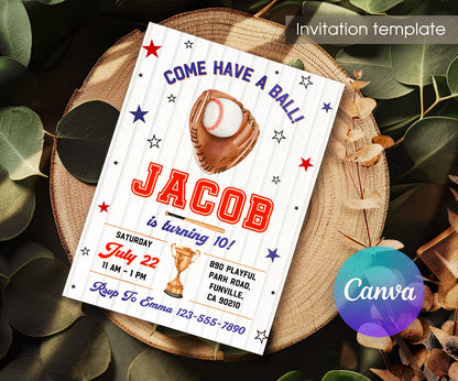 Baseball MLB Sport customizable invitation template | Share or Print | boy | WC302