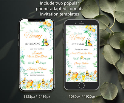 1st Bee Day Party customizable invitation template | Share or Print | PL989