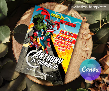 Avengers Marvel Superhero customizable invitation template | Share or Print | boy | MB782