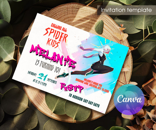 Spider Gwen Ghost Spidey customizable invitation template | Share or Print | girl | OK273