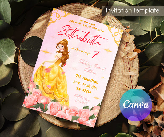 Belle Beauty And The Beast customizable invitation template | Share or Print | girl | DD696