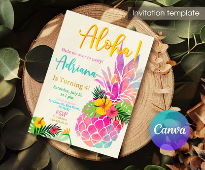 Aloha Luau Party customizable invitation template | Share or Print | girl | NA004