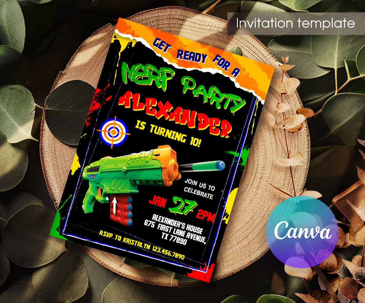 NERF Dart Wars customizable invitation template | Share or Print | boy | CD974