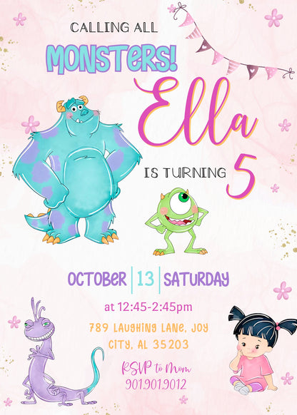 Monsters, Inc. customizable invitation template | Share or Print | CC577