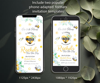 1st Bee Day Party customizable invitation template | Share or Print | PX767