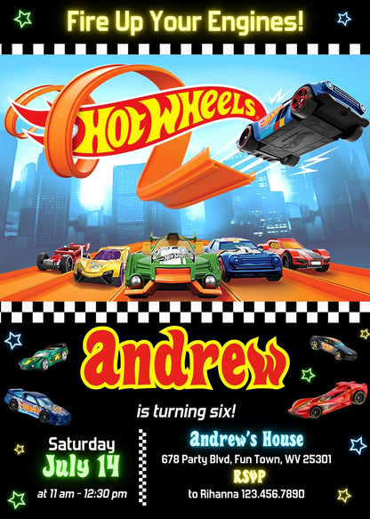 Hot Wheels Racing customizable invitation template | Share or Print | boy | IQ850