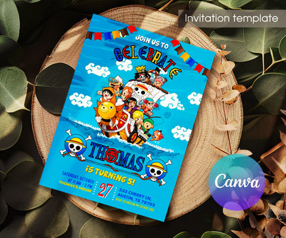 One Piece Monkey D.Luffy Anime customizable invitation template | Share or Print | XB150