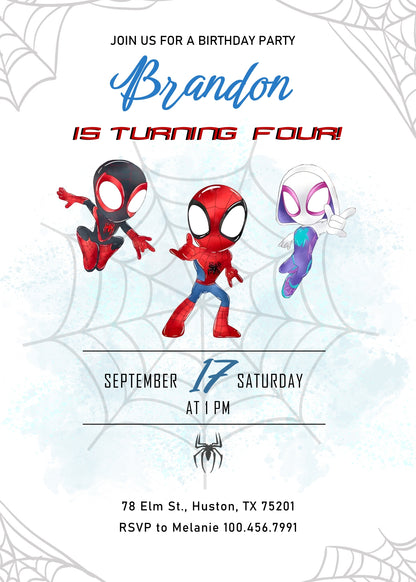 Spidey and His Amazing Friends customizable invitation template | Share or Print | boy | TQ809