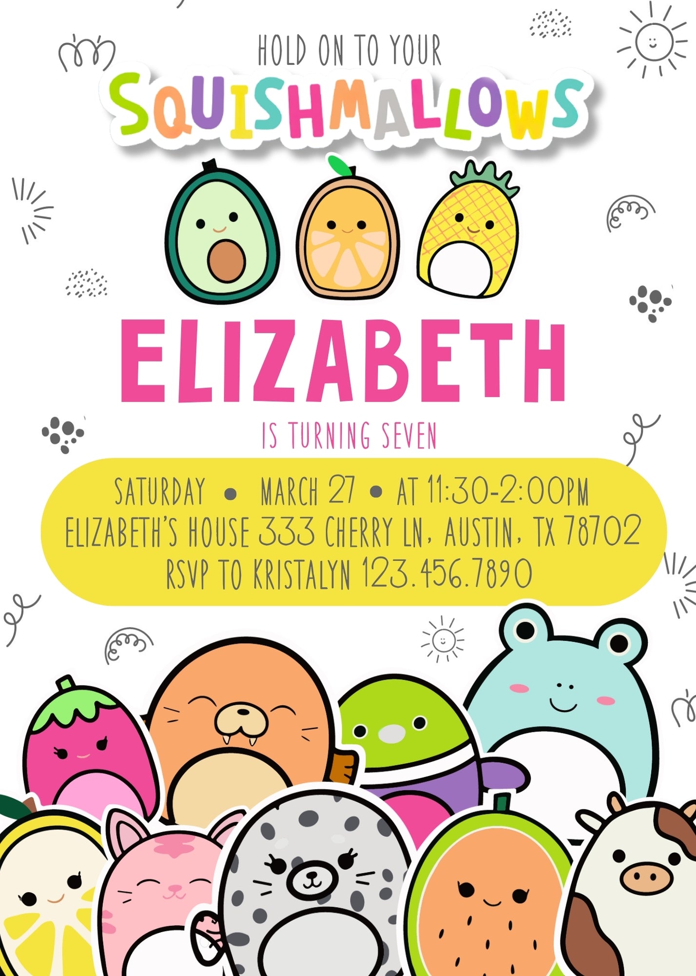 Squishmallows customizable invitation template | Share or Print | PY413
