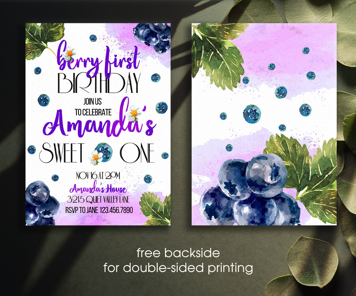 Berry First Birthday customizable invitation template | Share or Print | girl | PL755