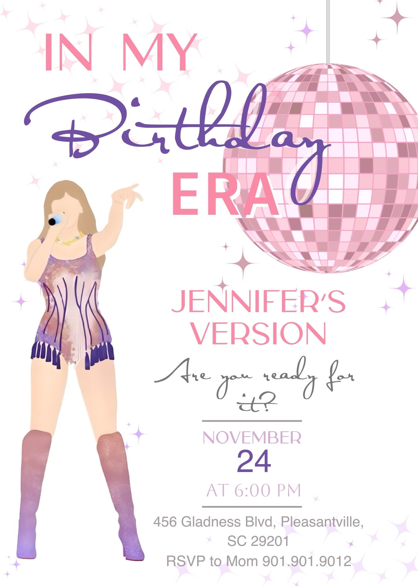Taylor Swift Eras Tour customizable invitation template | Share or Print | girl | EH356