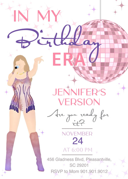 Taylor Swift Eras Tour customizable invitation template | Share or Print | girl | EH356