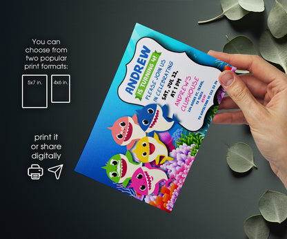 Baby Shark customizable invitation template | Share or Print | WS983
