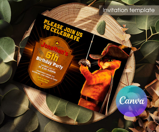 Puss in Boots Cat Shrek customizable invitation template | Share or Print | GS269