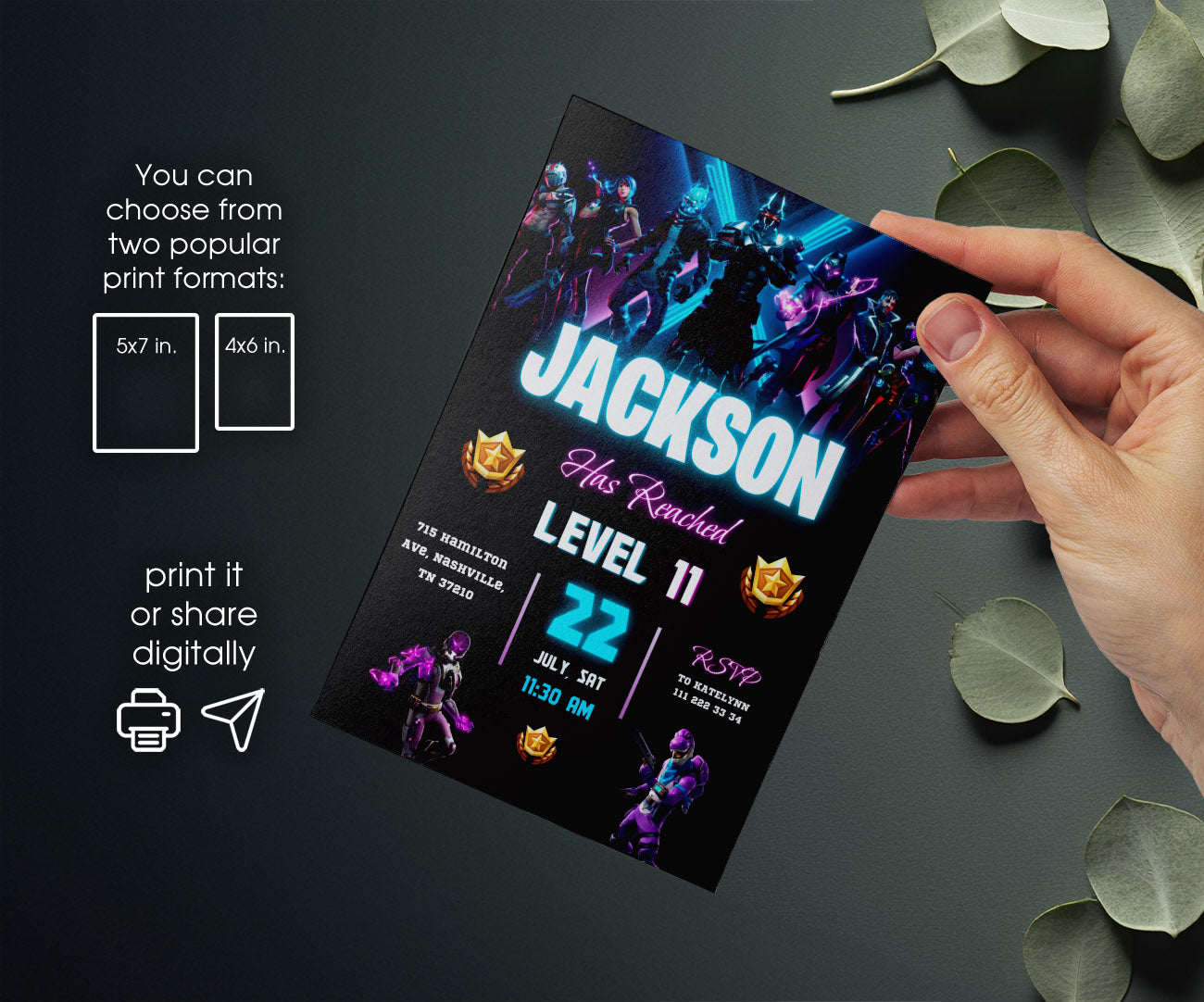 Fortnite Gamer customizable invitation template | Share or Print | boy | AJ184