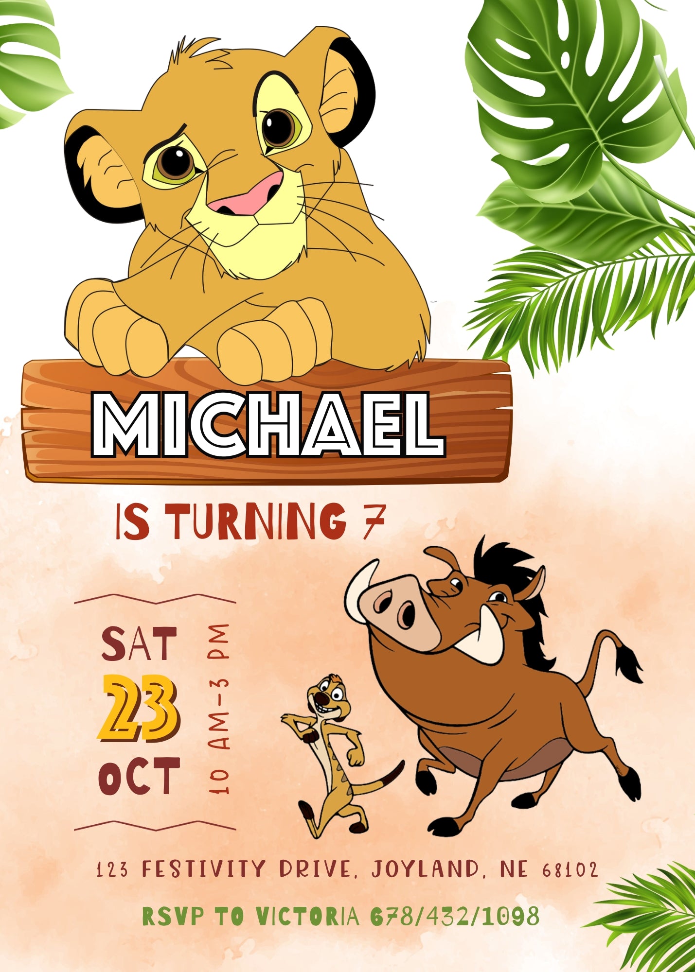 Lion King Simba customizable invitation template | Share or Print | AF068