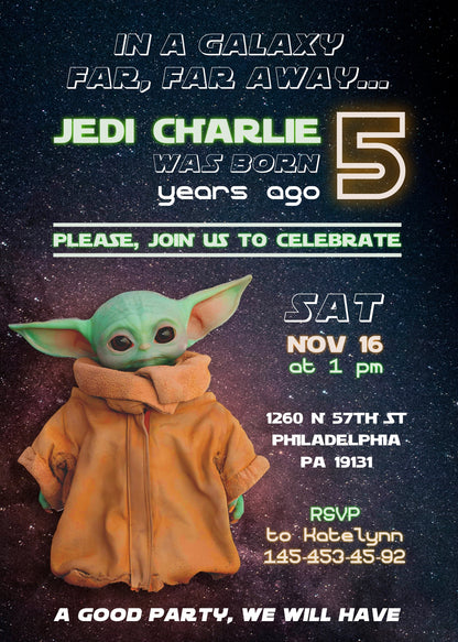 Baby Yoda Grogu Star Wars Mandalorian customizable invitation template | Share or Print | boy | AZ315