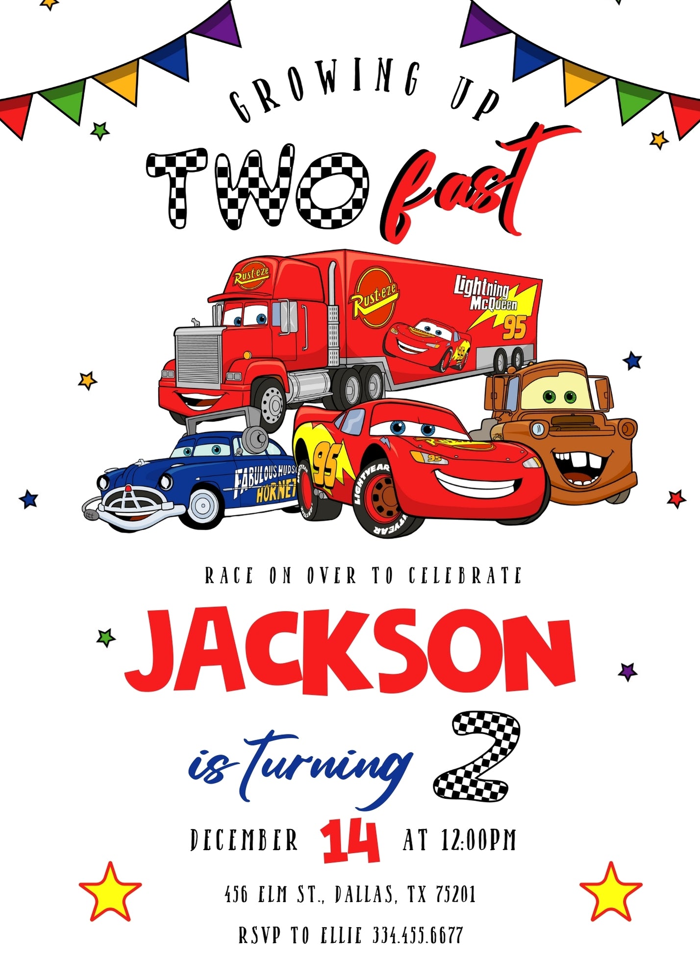 Cars Lightning Mcqueen Two customizable invitation template | Share or Print | boy | KK780