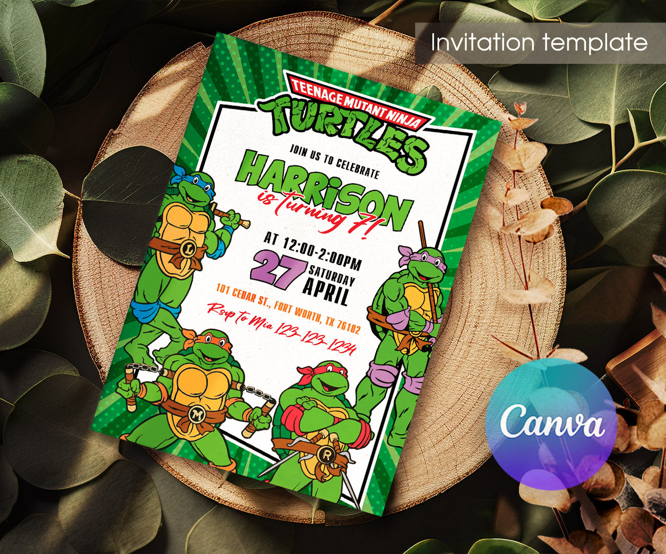 Teenage Mutant Ninja Turtles customizable invitation template | Share or Print | boy | TQ113
