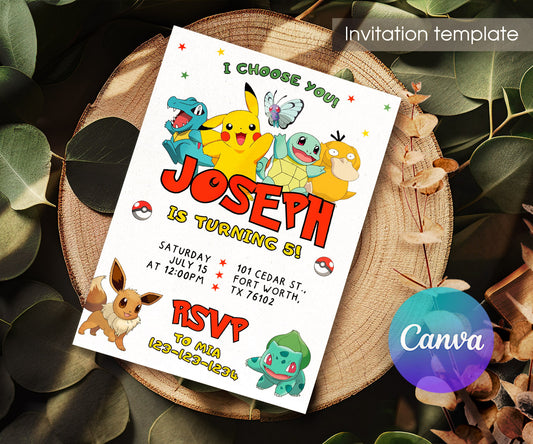 Pokemon Pikachu customizable invitation template | Share or Print | SB385