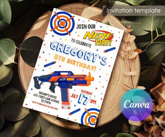 NERF Dart Wars customizable invitation template | Share or Print | boy | QD346