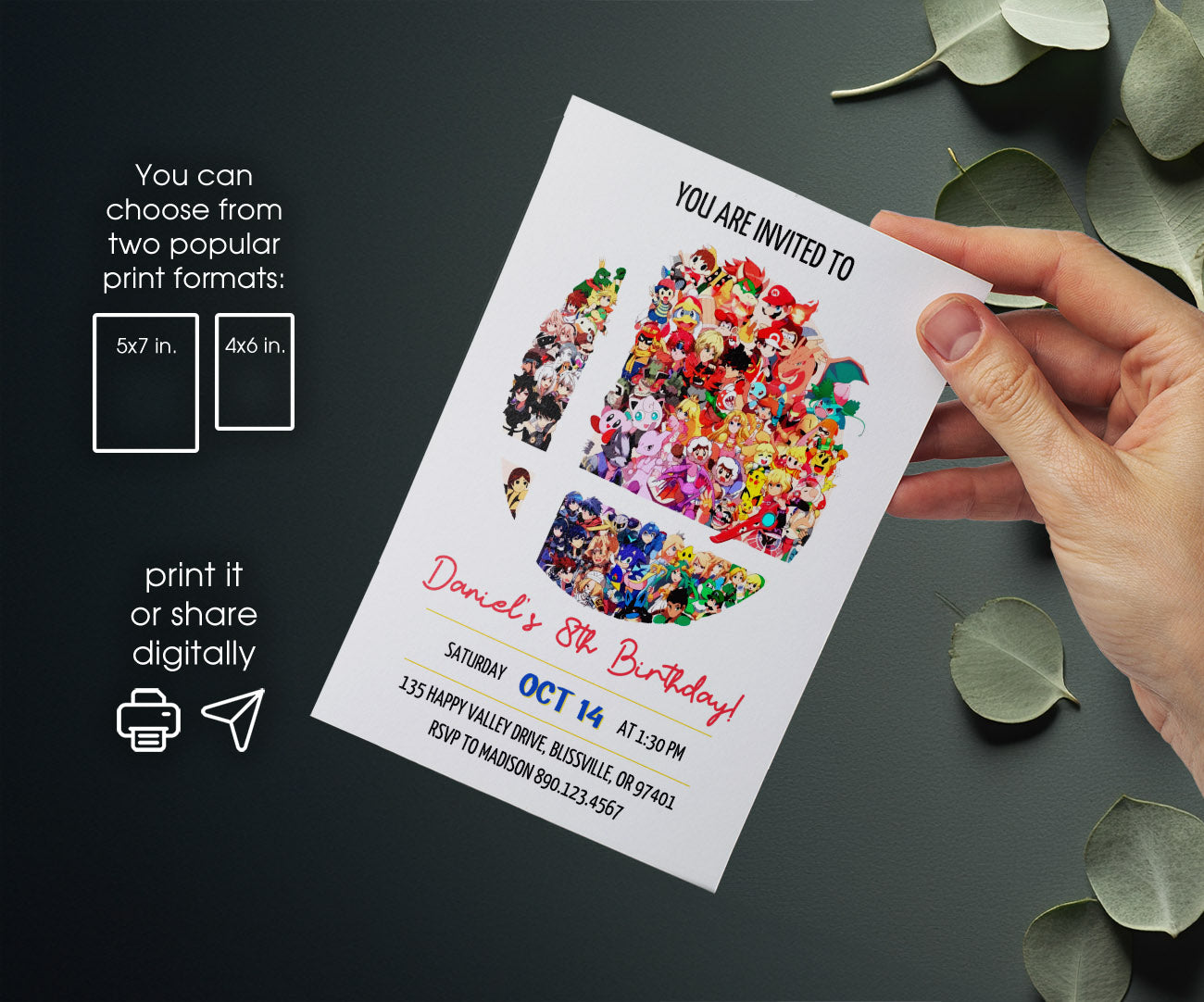 Super Smash Mario Bros customizable invitation template | Share or Print | CR244