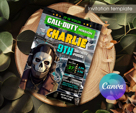 Call of Duty Gamer customizable invitation template | Share or Print | boy | HN415