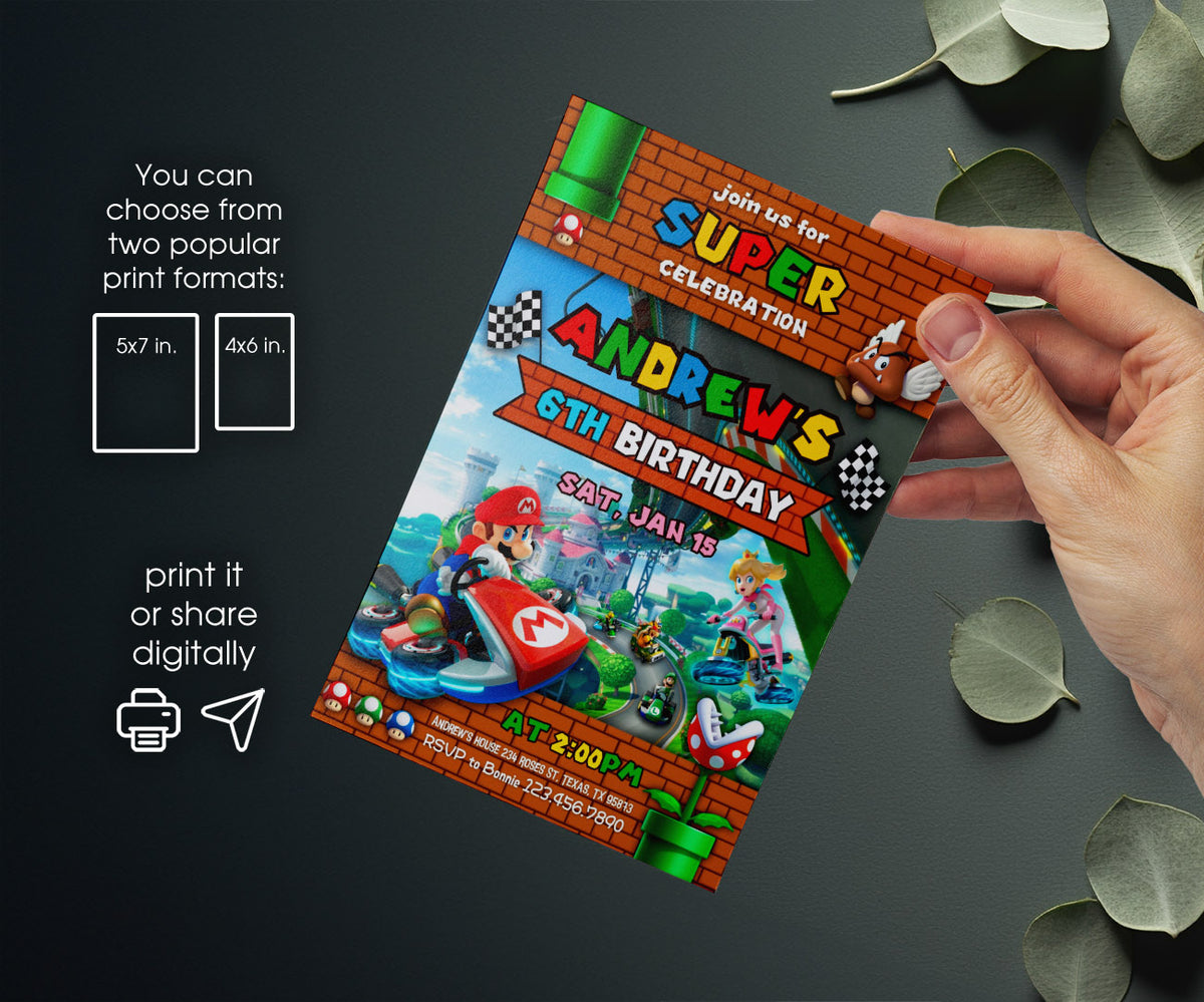 Mario Kart Gamer customizable invitation template | Share or Print | boy | HJ926