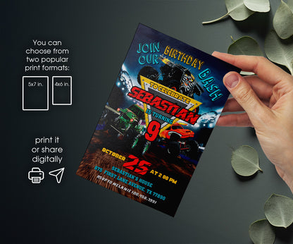 Monster Jam  Monster Truck customizable invitation template | Share or Print | boy | WF502