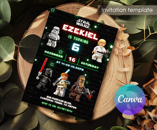 Star Wars Darth Vader Lego Minifigures customizable invitation template | Share or Print | WO485