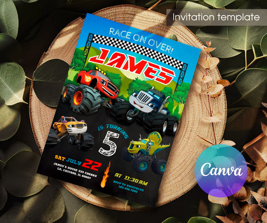 Blaze Monster Machines Trucks customizable invitation template | Share or Print | boy | BK740