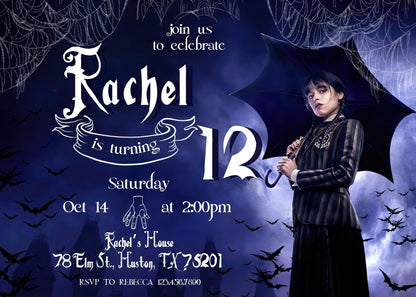 Wednesday Addams customizable invitation template | Share or Print | girl | ZT560