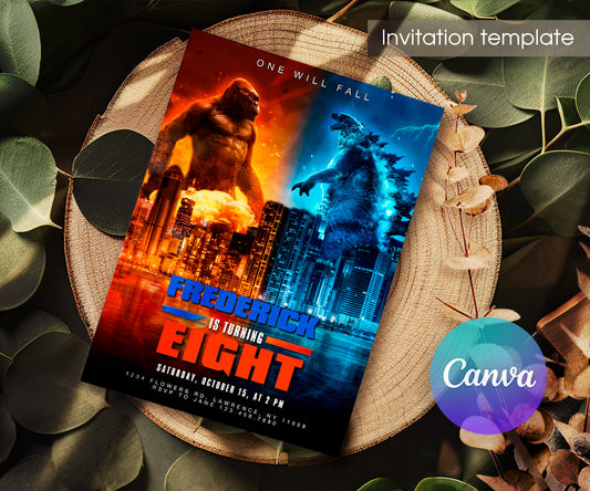 Godzilla X King Kong customizable invitation template | Share or Print | JN253
