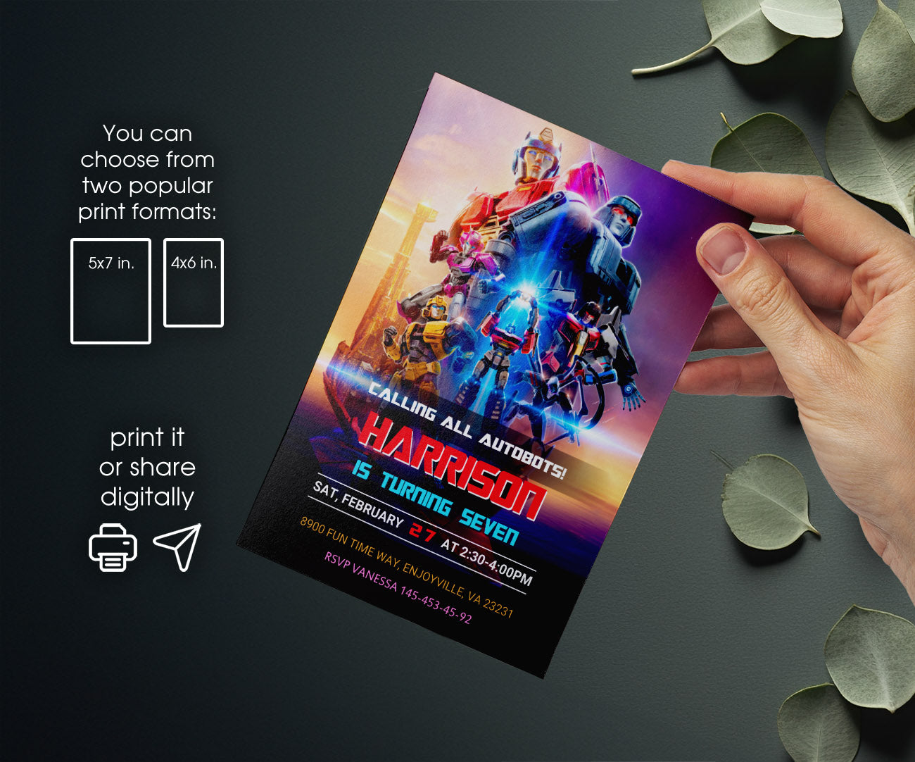 Transformers One Rescue Bots customizable invitation template | Share or Print | boy | EA714