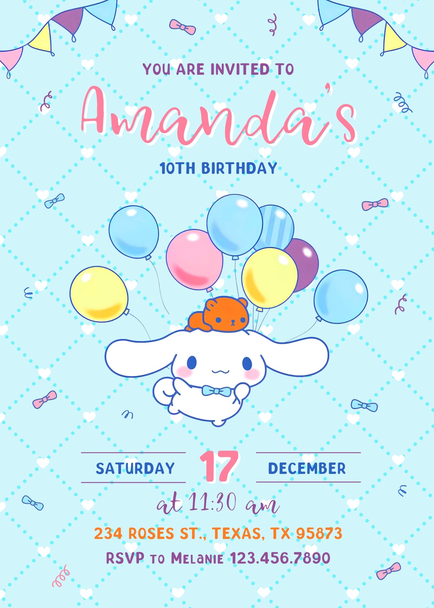 Cinnamoroll Hello Kitty Sanrio customizable invitation template | Share or Print | girl | SA802
