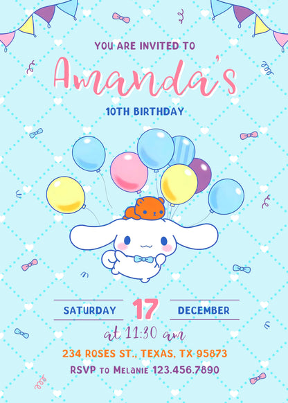 Cinnamoroll Hello Kitty Sanrio customizable invitation template | Share or Print | girl | SA802