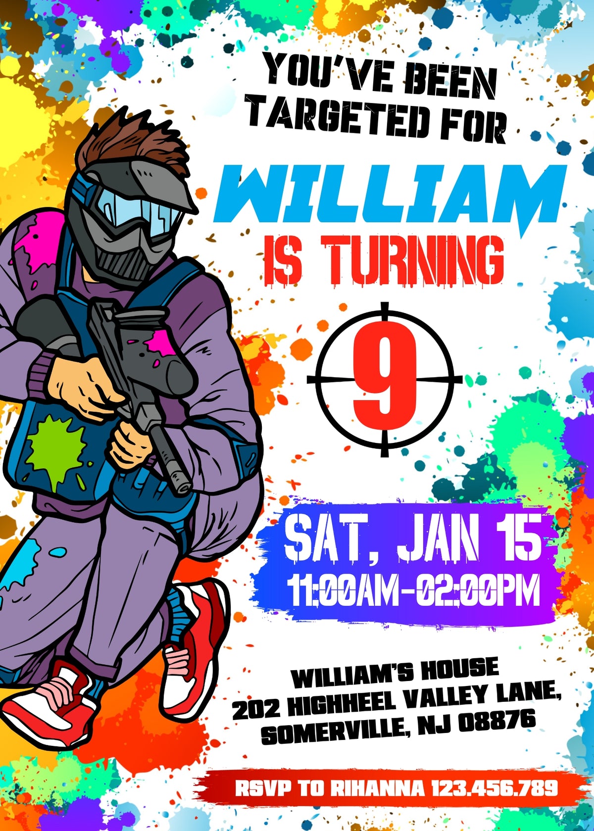 Paintball Airsoft battle customizable invitation template | Share or Print | boy | SZ523