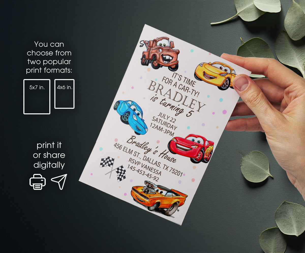 Cars Lightning McQueen customizable invitation template | Share or Print | boy | WY006