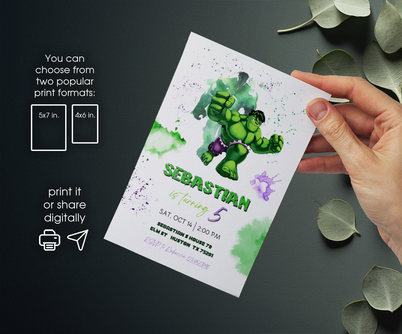 Hulk The Avengers Marvel Superhero customizable invitation template | Share or Print | boy | UW088
