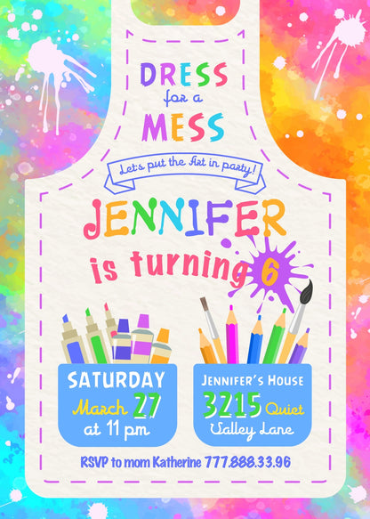 Art Dress For A Mess customizable invitation template | Share or Print | girl | FH949