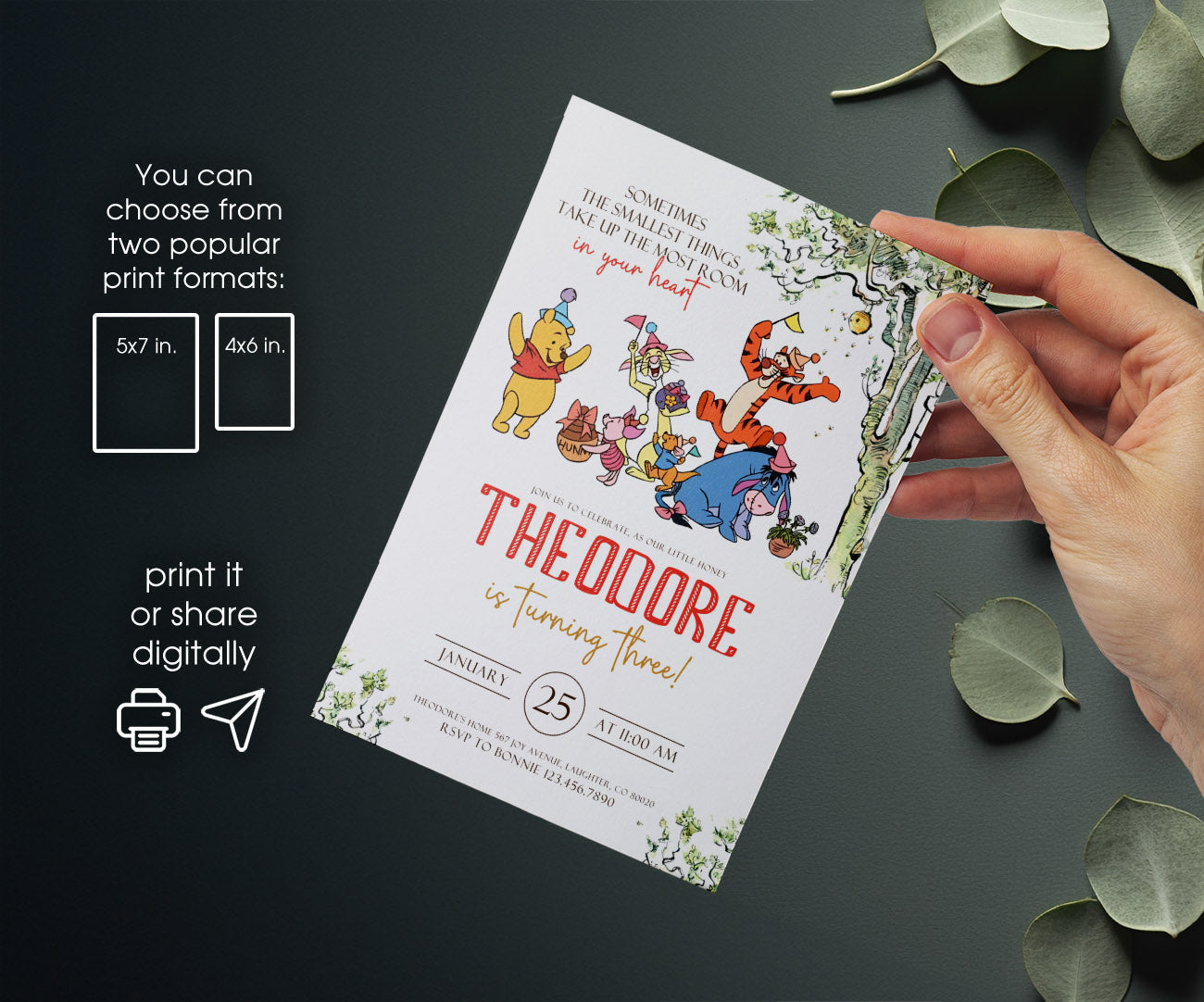 Winnie the Pooh customizable invitation template | Share or Print | TL935