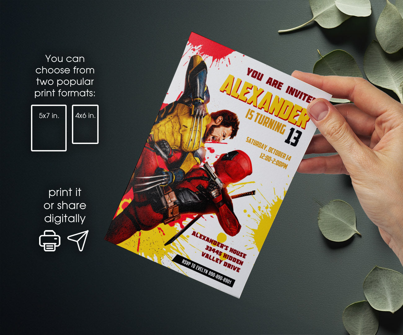 Deadpool Wolverine Marvel customizable invitation template | Share or Print | boy | OM454