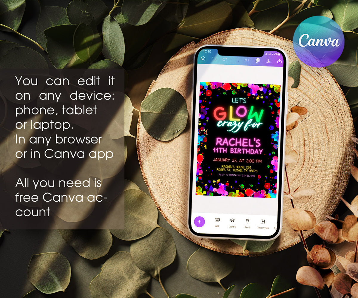 Lets Glow Crazy customizable invitation template | Share or Print | TI365