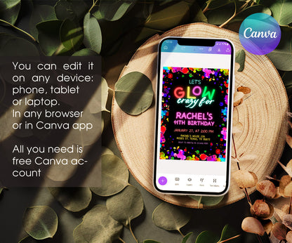 Lets Glow Crazy customizable invitation template | Share or Print | TI365